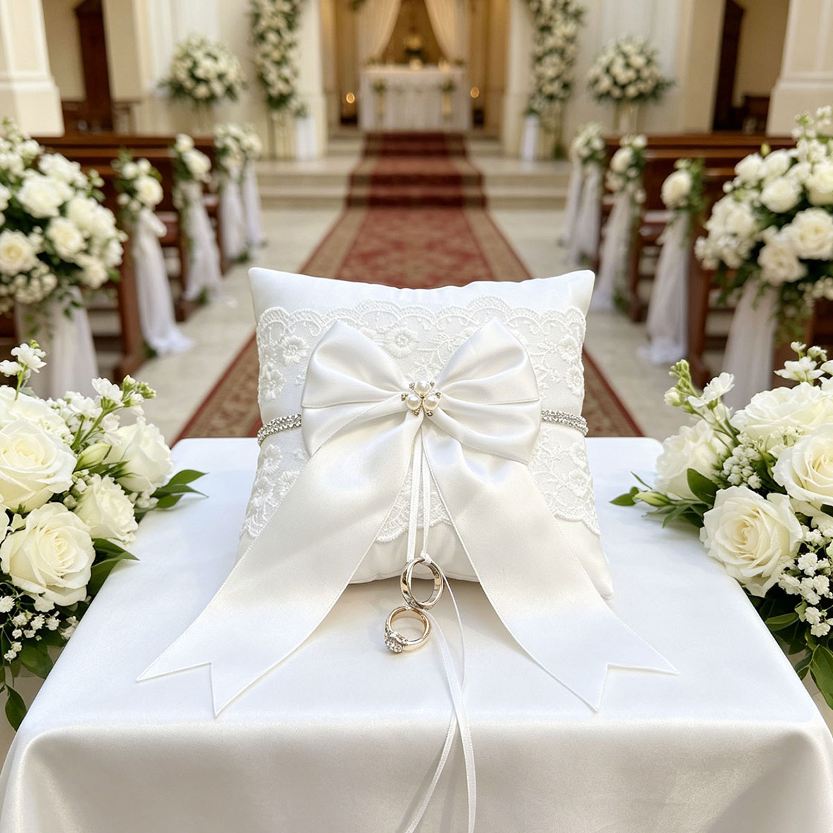 White Lace Wedding Ring Pillow - Ring Bearer Pillow review and price