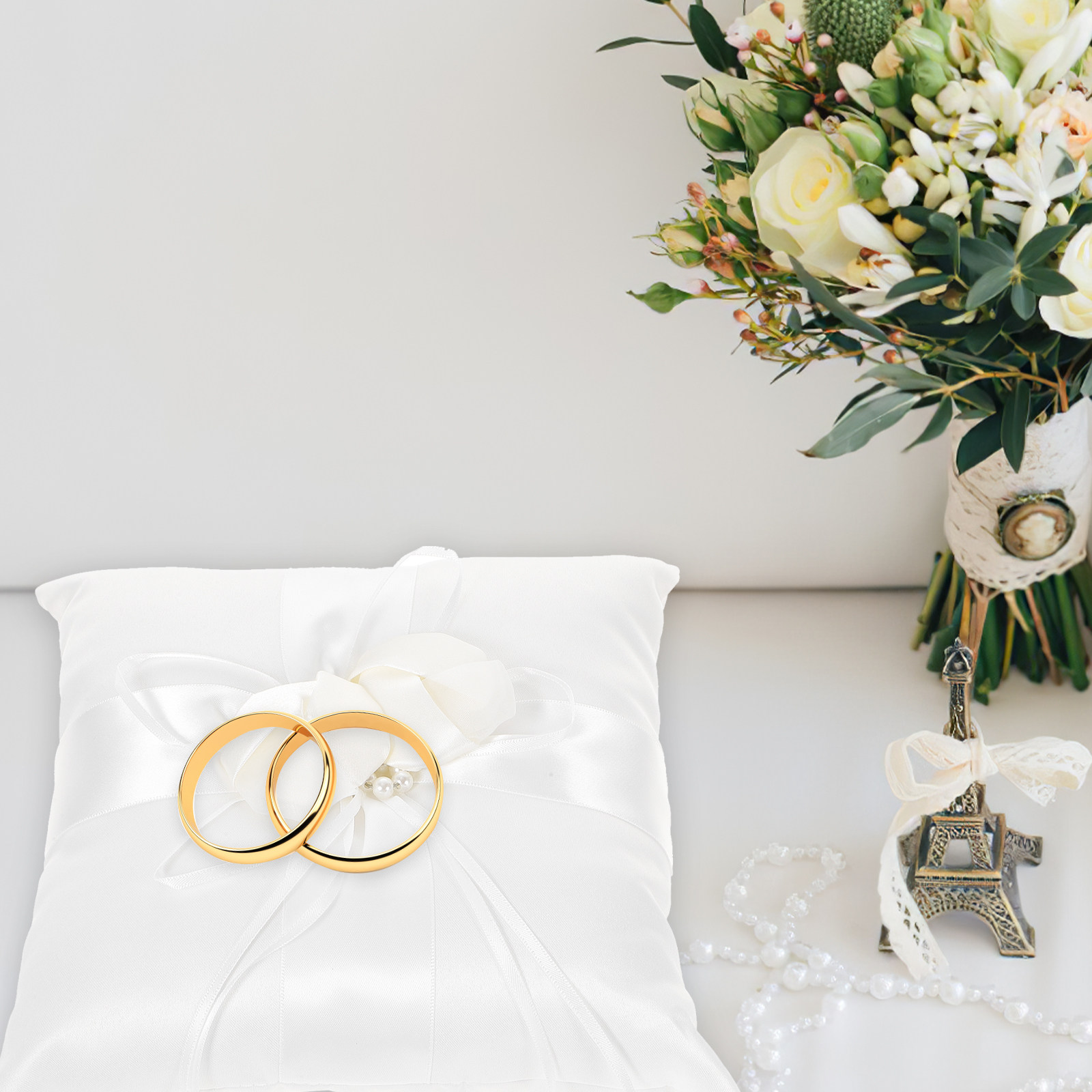 20x20cm Elegant White Satin Po - Ring Bearer Pillow review and price