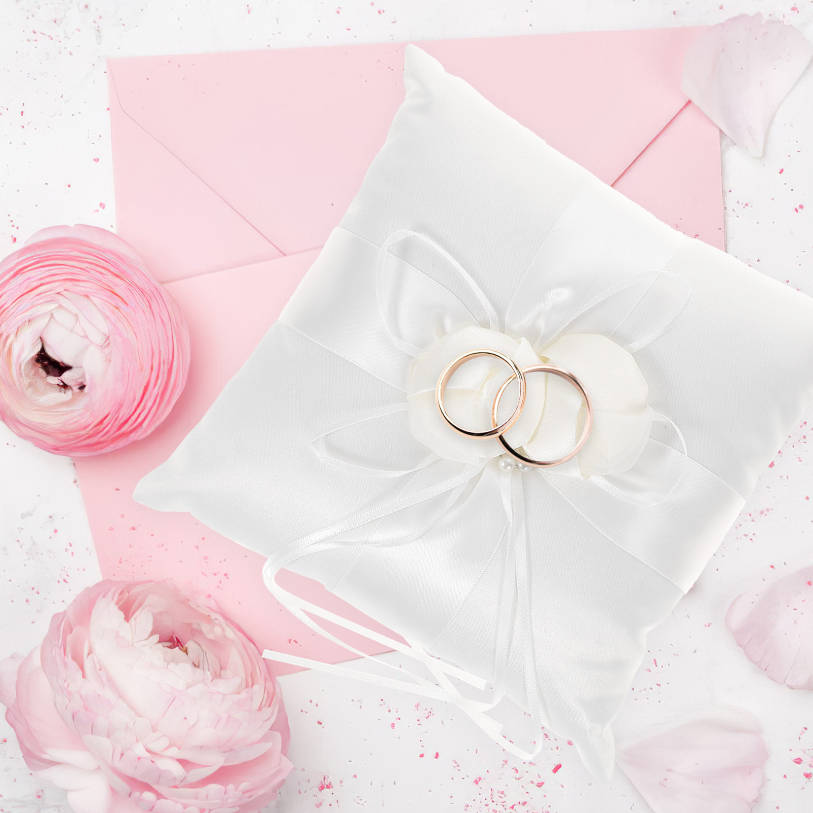 20x20cm Elegant White Satin Po - Ring Bearer Pillow review and price
